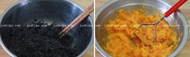 南瓜黑芝麻汤圆的做法 jushipu.com