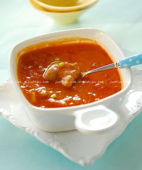 番茄浓汤滑牛肉的做法 jushipu.com