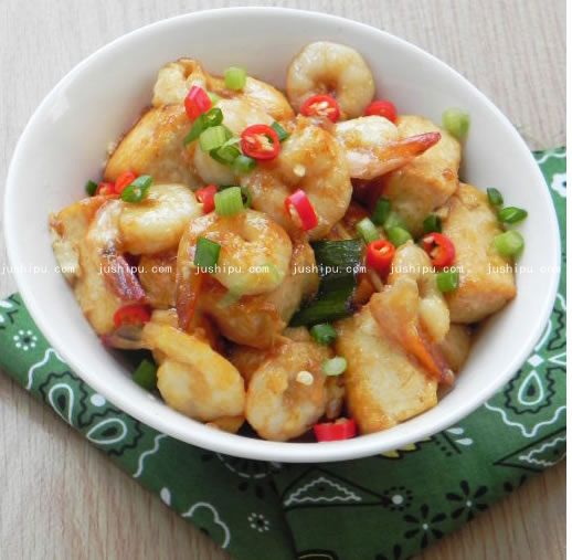 虾仁烩豆腐的做法 jushipu.com